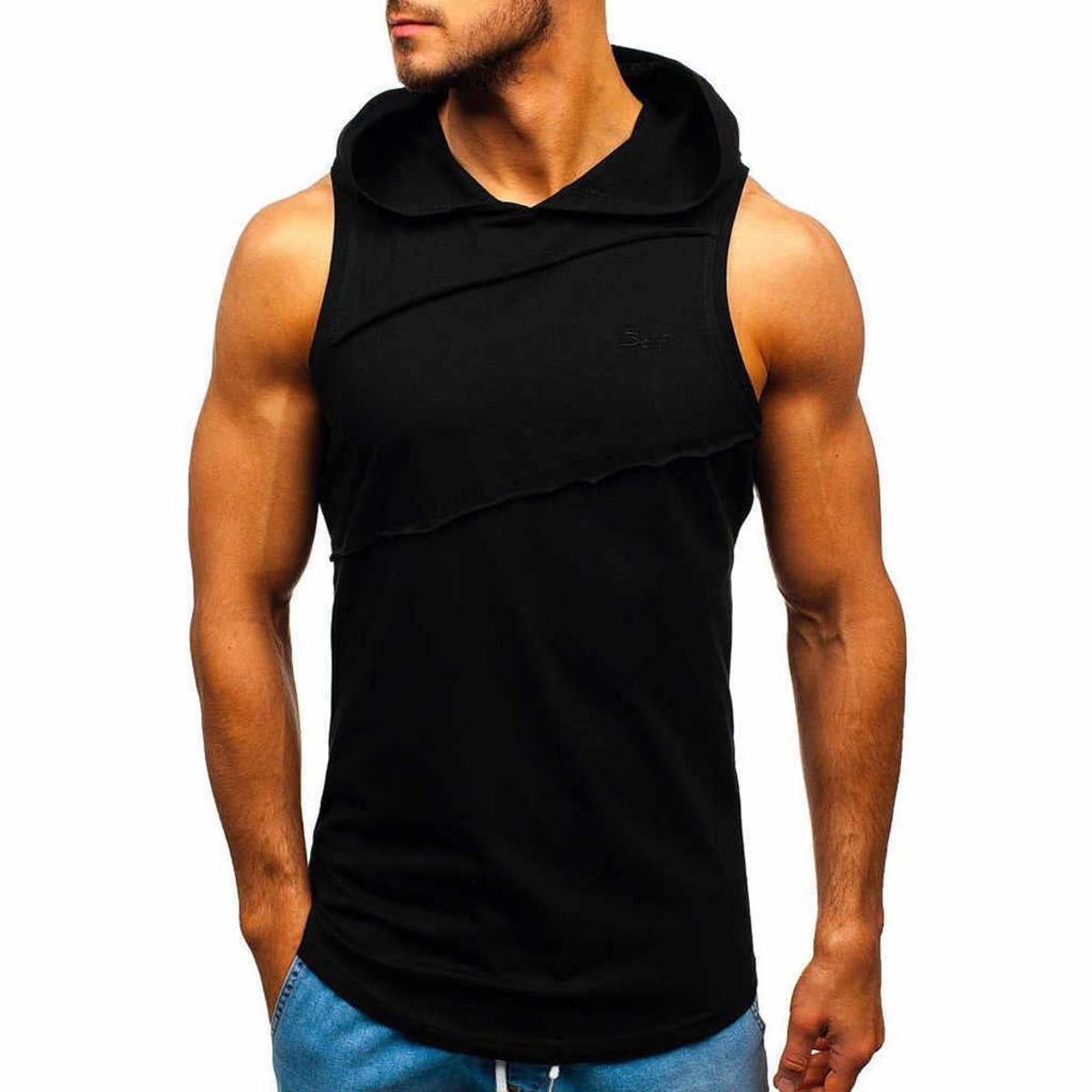 Camiseta Regata Capuz Masculina Treino Academia Fit Esportiva Menor preço em Camiseta Regata Capuz Masculina Treino Academia Fit Esportiva