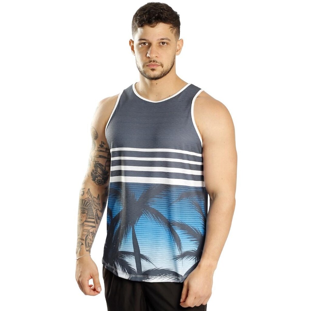 Camiseta Regata Estampada Masculina Elastano Casual Passeio Casual