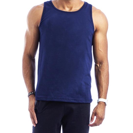 Camiseta Regata Masculina Tradicional Lisa Algodão Básica Gola Careca - Azul é boa?