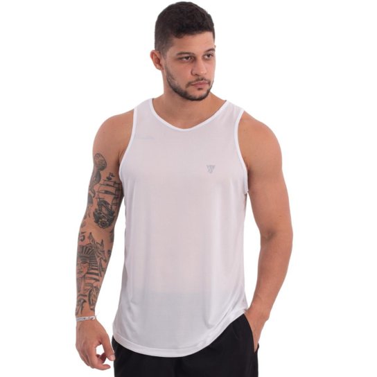 Camiseta Regata Masculina Treino Dry Lisa Básica Academia - Branco Menor preço em Camiseta Regata Masculina Treino Dry Lisa Básica Academia - Branco