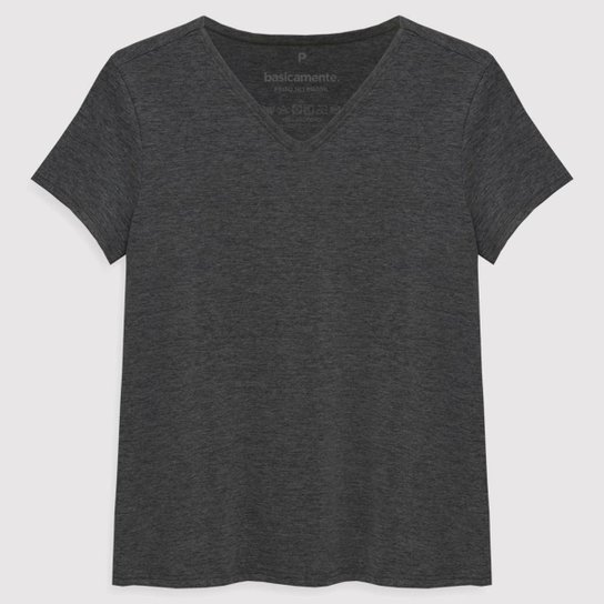 Camiseta Reta Feminina Gola V - Mescla Menor preço em Camiseta Reta Feminina Gola V - Mescla