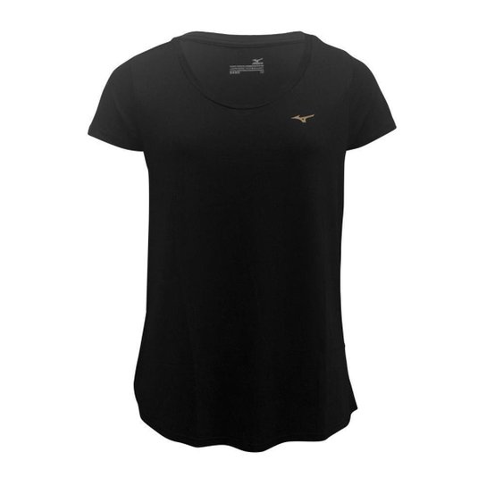 Camiseta Running Mizuno Nirvana 2 Feminina - Preto+Dourado Menor preço em Camiseta Running Mizuno Nirvana 2 Feminina - Preto+Dourado