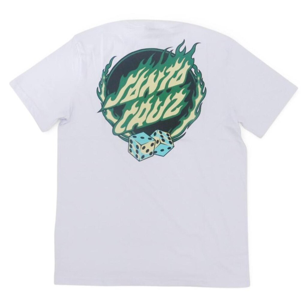 Camiseta Santa Cruz Dice Flame Dot Strip - Branco