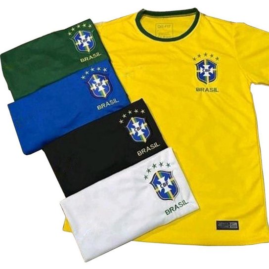 Camiseta Seleção Dry Fit Unissex Copa Do Mundo 2022 Brasil Bordada - Branco Menor preço em Camiseta Seleção Dry Fit Unissex Copa Do Mundo 2022 Brasil Bordada - Branco