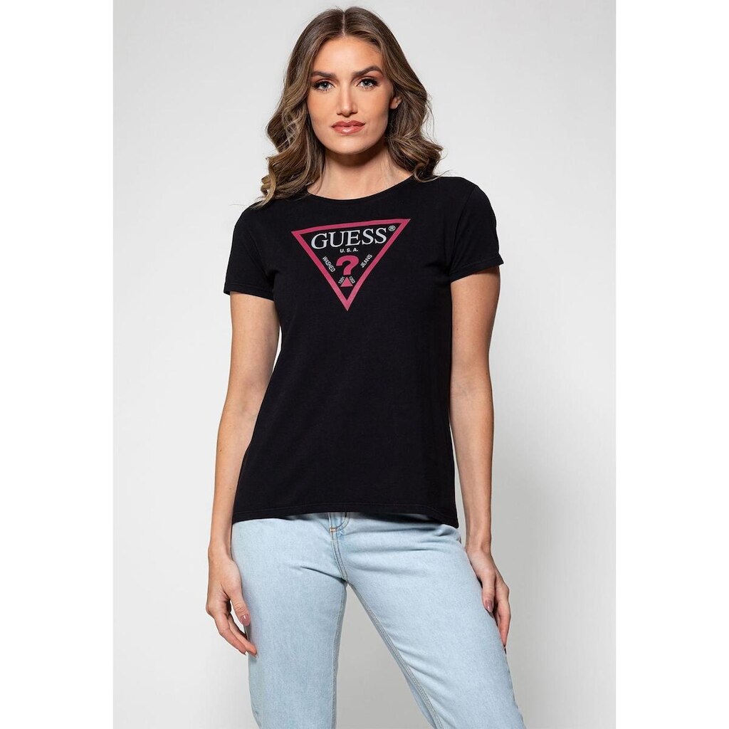 Camiseta Silk Logo Triangulo  Guess Preto