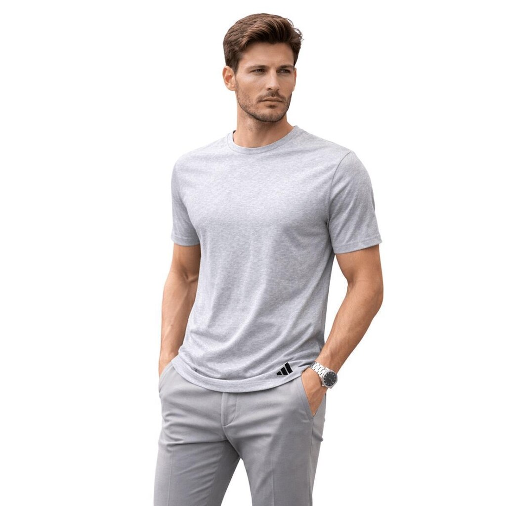 Camiseta Slim Manga Curta Básica Masculina Adidas Cinza