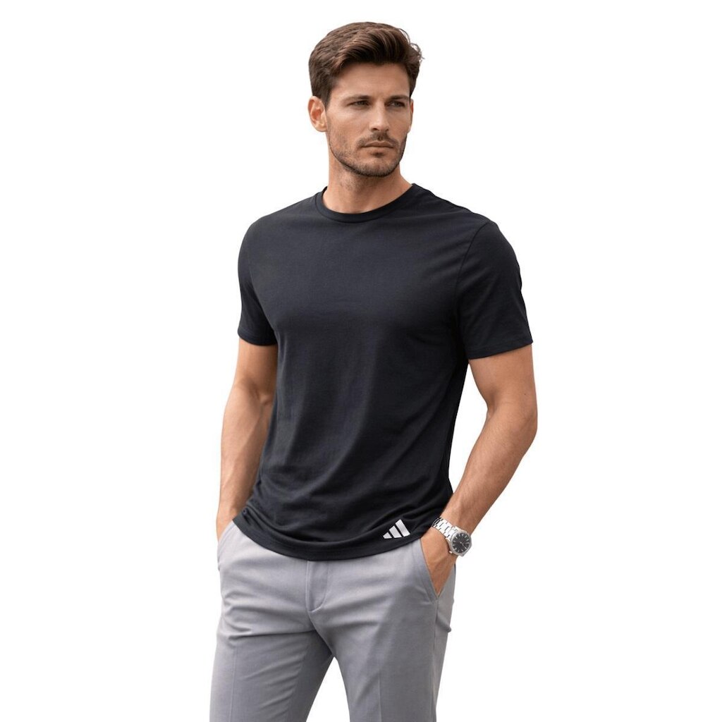 Camiseta Slim Manga Curta Básica Masculina Adidas Preta