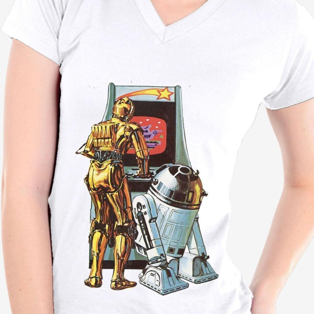 Camiseta Star Wars C3po R2d2 Fliperama 100% Algodão Camisa