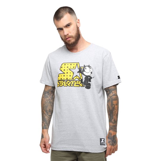 Camiseta Starter Gato Felix Whistle - Cinza Menor preço em Camiseta Starter Gato Felix Whistle - Cinza
