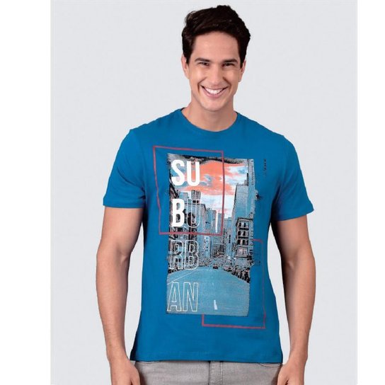 CAMISETA SUBURBAN ESTAMPADA CITY - Azul Menor preço em CAMISETA SUBURBAN ESTAMPADA CITY - Azul
