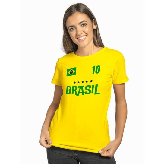 Camiseta T-shirt Algodão Feminina Amarela - Amarelo Menor preço em Camiseta T-shirt Algodão Feminina Amarela - Amarelo