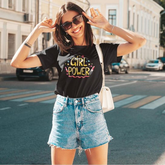 Camiseta T-Shirt Baby Look Feminina Algodão Girl Power