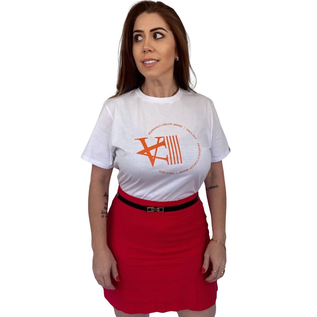 Camiseta T-Shirt Branca 100% Algodão Estampada Valansuelo