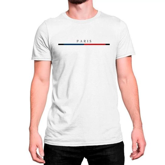 Camiseta T-Shirt Paris Traçado Minimalista Padrão Algodão - Branco Menor preço em Camiseta T-Shirt Paris Traçado Minimalista Padrão Algodão - Branco