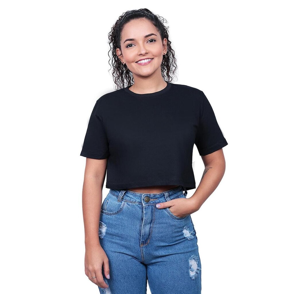 Camiseta Techmalhas Cropped Algodão Macia Lisa Feminino