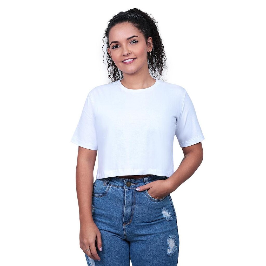 Camiseta Techmalhas Cropped Algodão Macia Lisa Feminino