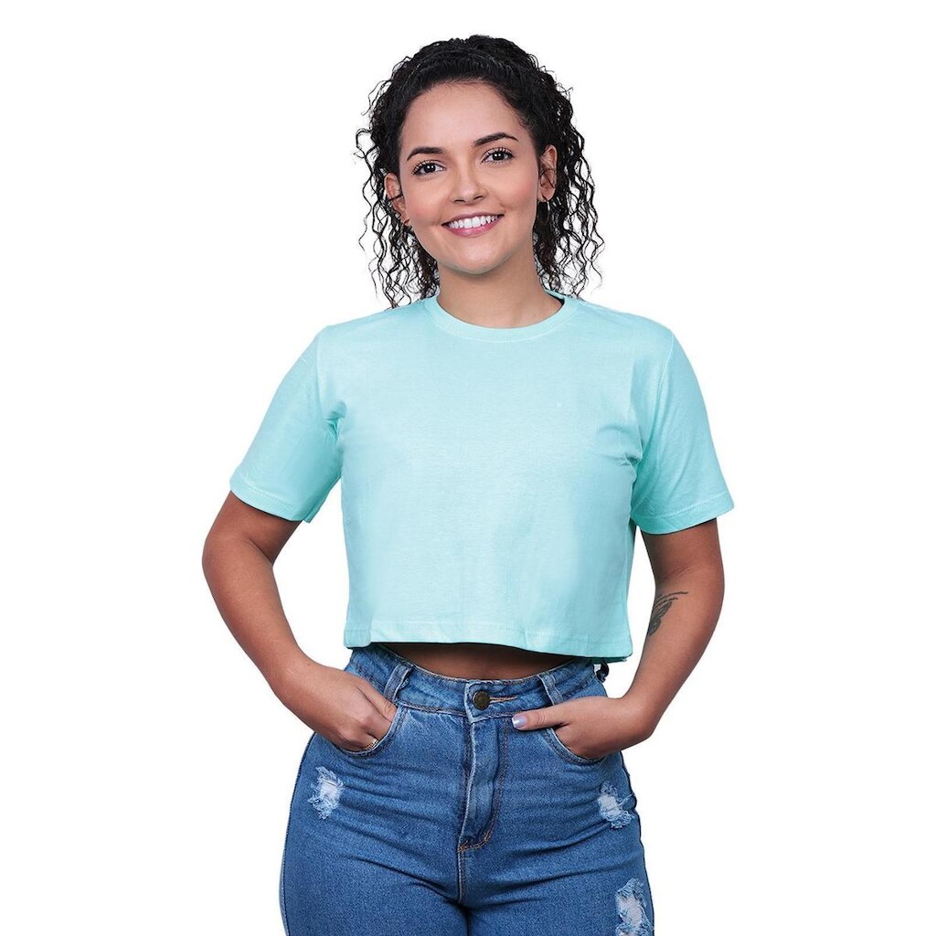 Camiseta Techmalhas Cropped Algodão Macia Lisa Feminino