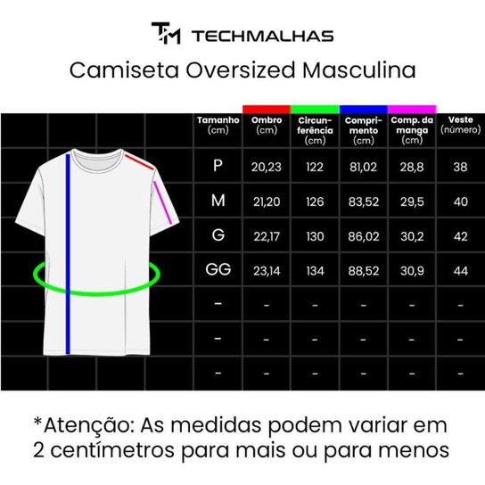 Camiseta Techmalhas Oversized Estampada Básica Masculina