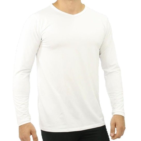 Camiseta Térmica Masculina Gola Careca Manga Longa Fitness - Branco Menor preço em Camiseta Térmica Masculina Gola Careca Manga Longa Fitness - Branco
