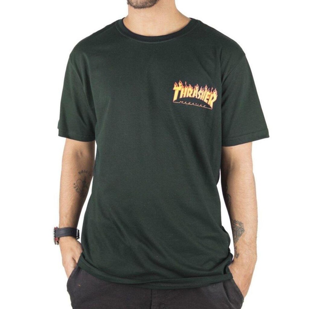 Camiseta Thrasher Flame Logo Button Masculina