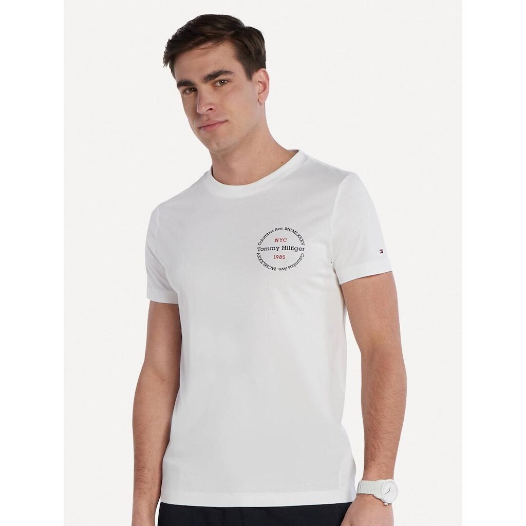 Camiseta Tommy Hilfiger Masculina Columbus Roundle Logo Branco