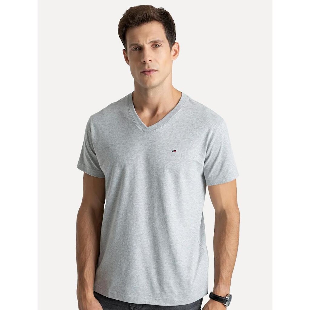 Camiseta Tommy Hilfiger Masculina Essential V-Neck Cinza Mescla