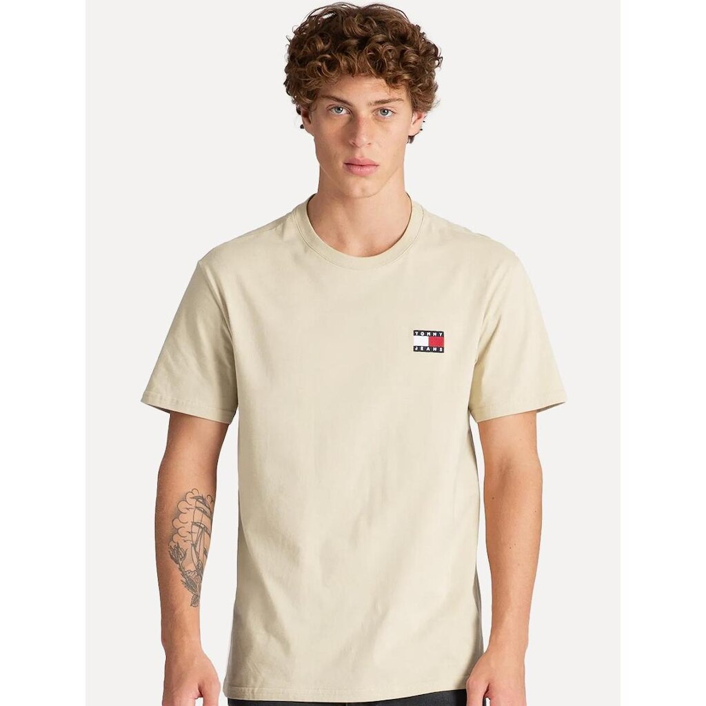 Camiseta Tommy Hilfiger Masculina Regular Badge Logo Tee Areia