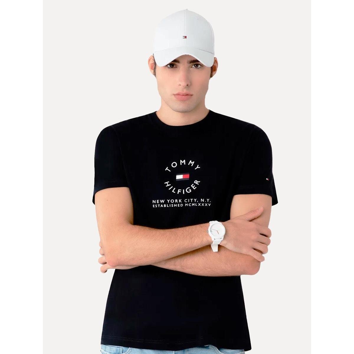 Camiseta Tommy Hilfiger Masculina Roundall Graphic Tee Azul Marinho