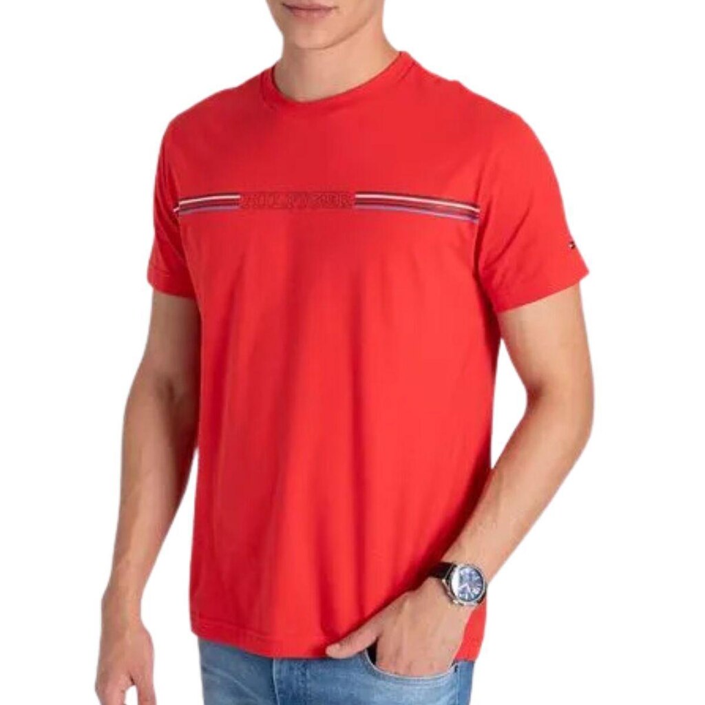 Camiseta Tommy Hilfiger Stripe Chest Tee Vermelha