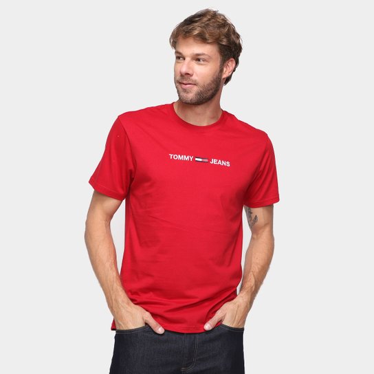 Camiseta Tommy Jeans Logo Masculina - Vermelho Menor preço em Camiseta Tommy Jeans Logo Masculina - Vermelho