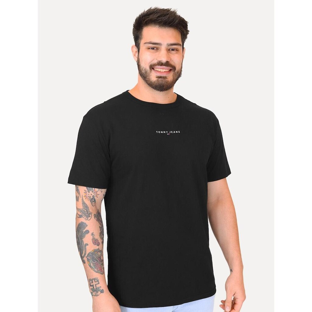 Camiseta Tommy Jeans Masculina Frontal Linear Logo Preta