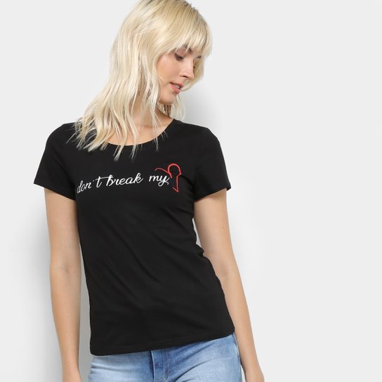 Camiseta Top Modas Don't Break My Heart Feminina - Preto