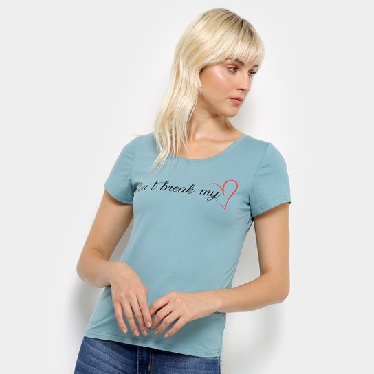 Camiseta Top Modas Don't Break My Heart Feminina - Verde água