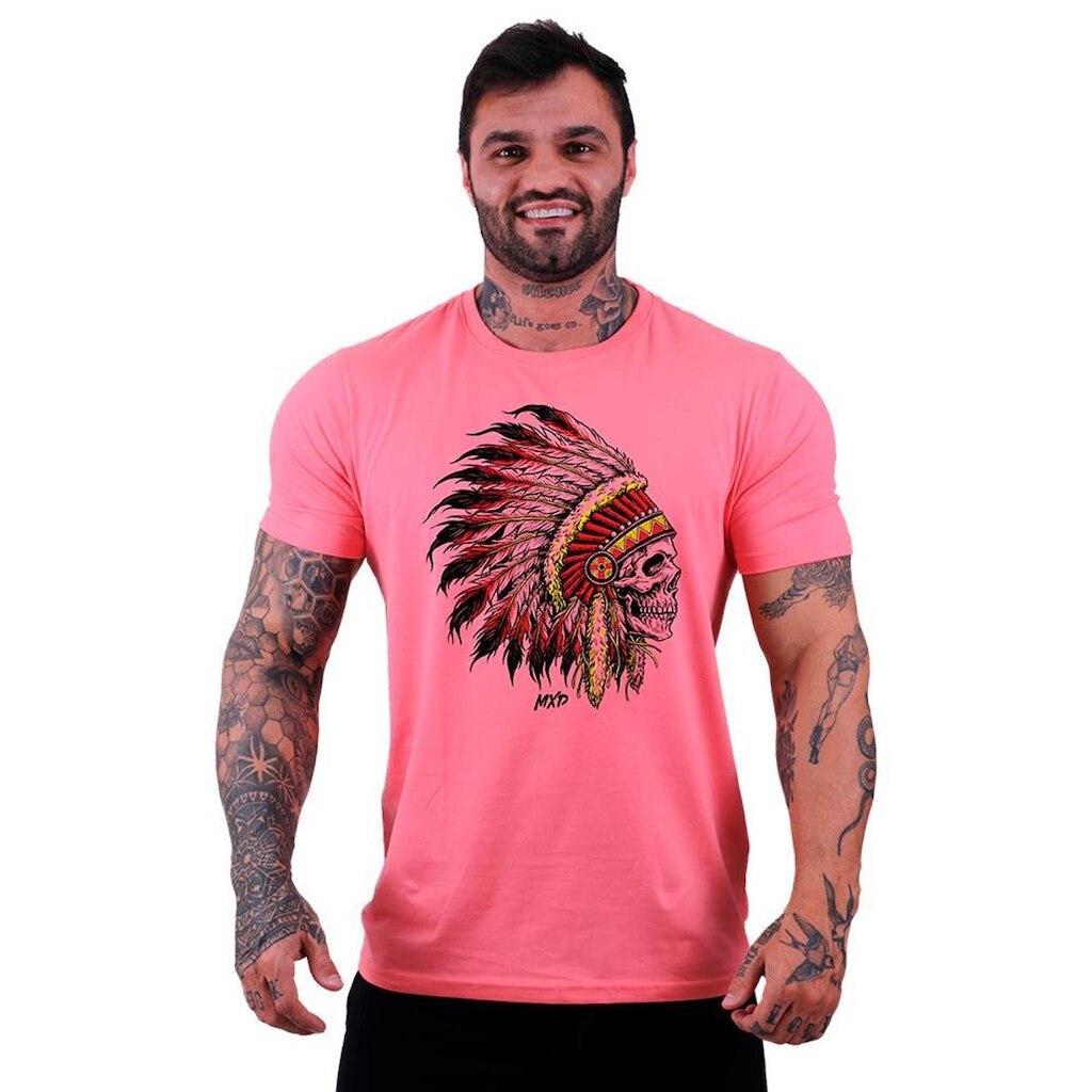 Camiseta Tradicional Manga Curta MXD Conceito Caveira Índio Cocar