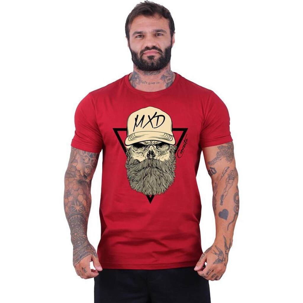 Camiseta Tradicional Manga Curta MXD Conceito Caveira Lenhador De Boné