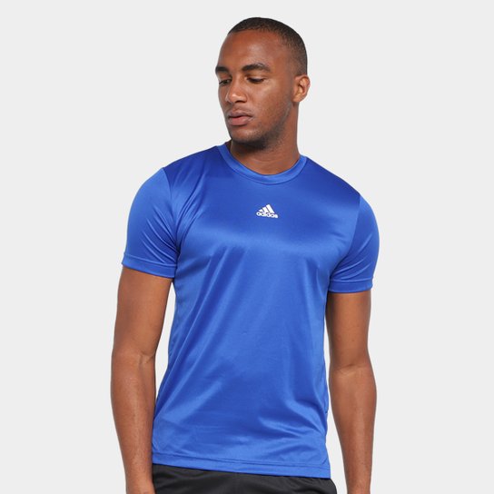 Camiseta Treino Adidas Hiit 3 Listras Masculina - Azul Royal+Branco Menor preço em Camiseta Treino Adidas Hiit 3 Listras Masculina - Azul Royal+Branco