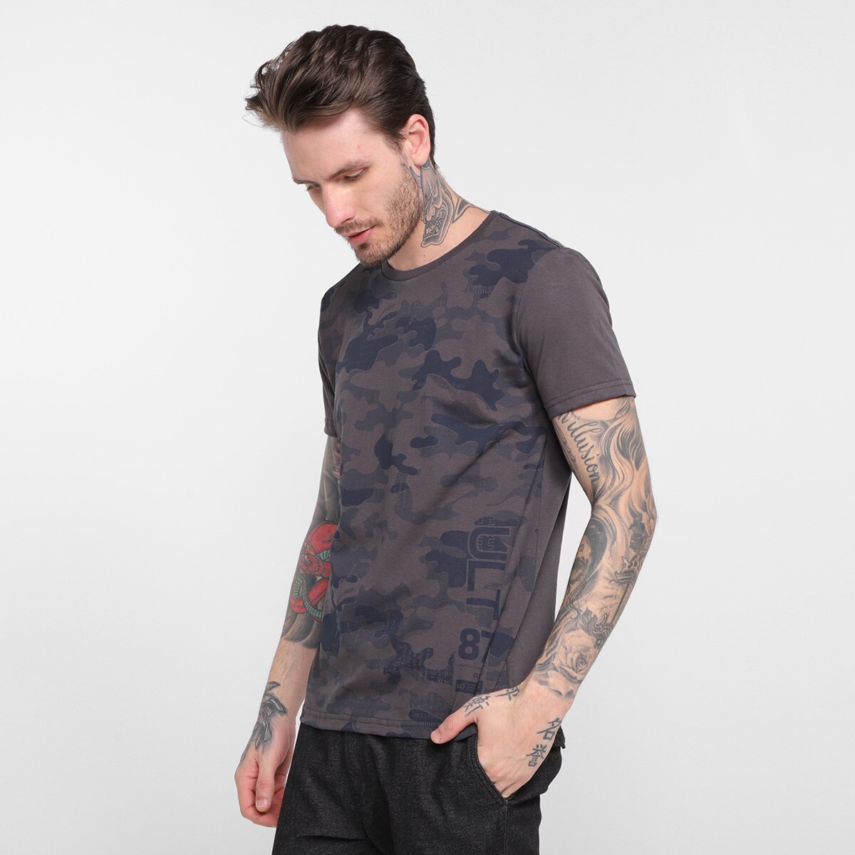 camiseta longline masculina camuflada