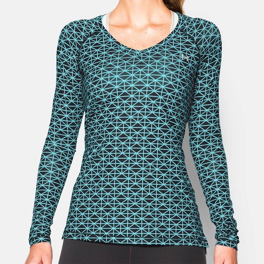 Camiseta Under Armour Heatgear Printed Ls - Preto+Azul claro