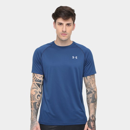Camiseta Under Armour UA Tech SS Masculina - Azul+Cinza