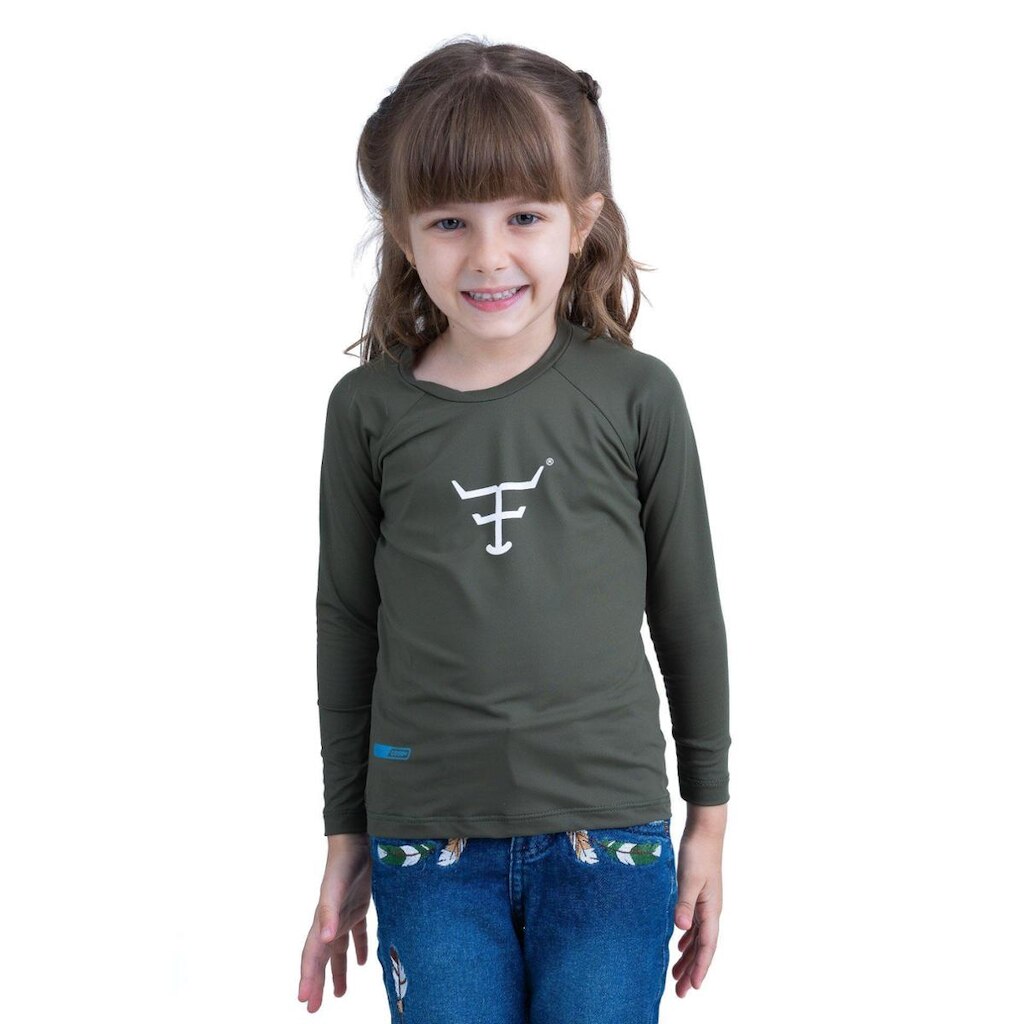 CAMISETA UV50+ M. LONGA INFANTIL - UVMINI004 - VERDE MILITAR