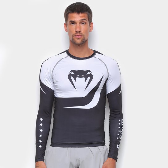 Camiseta Venum Rashguard Lycra Octagon Manga Longa Masculina - Preto