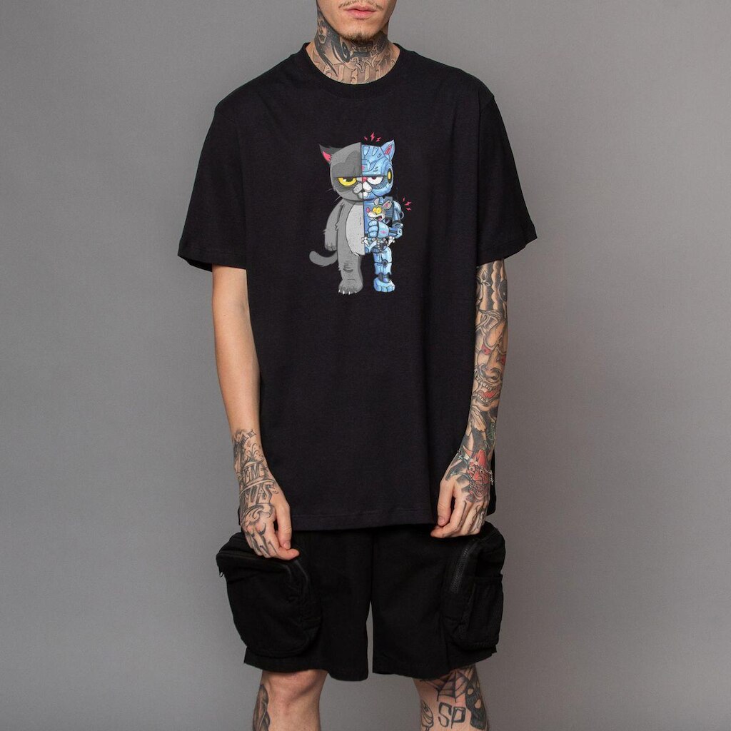 Camiseta Vextor Robot Cat Manga Curta