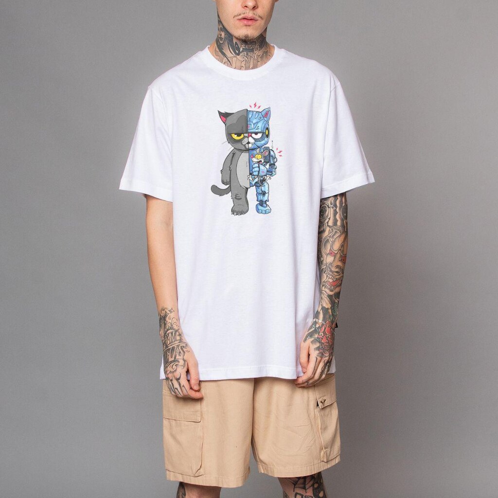 Camiseta Vextor Robot Cat Manga Curta