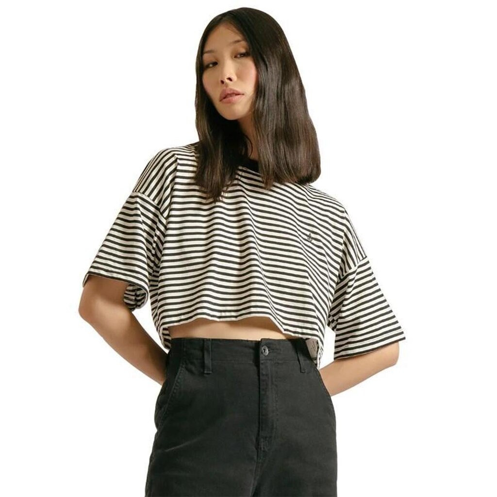 Camiseta Volcom Cropped Stone Stripes Preto