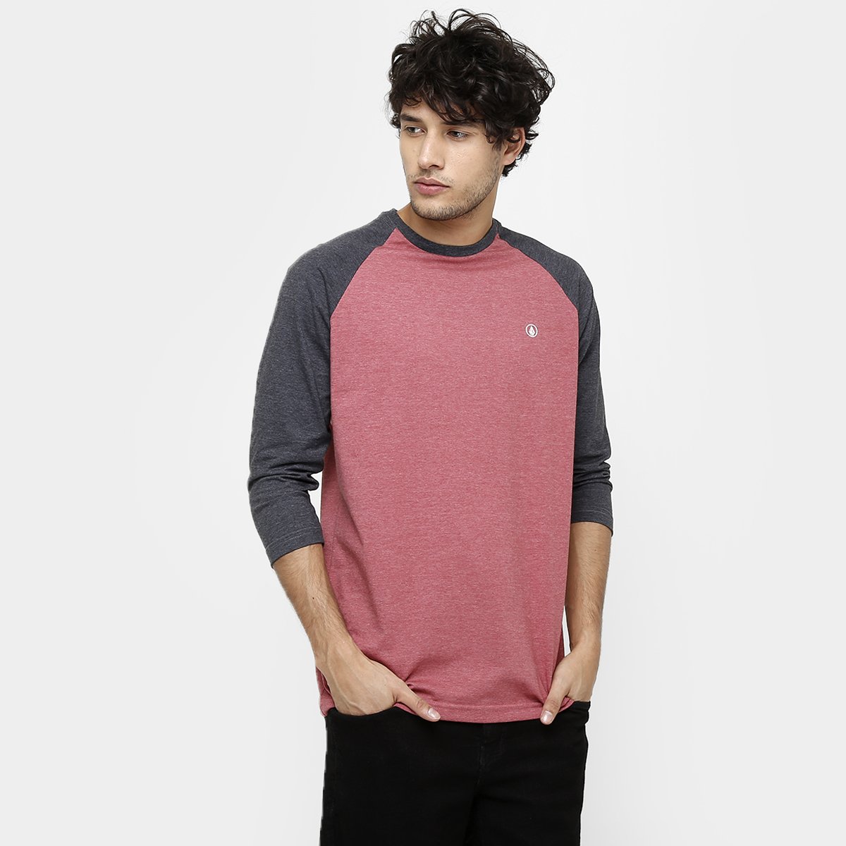 Camiseta Volcom Especial Solid Heather Raglan 3 4 Vermelho Claro Chumbo Netshoes Camiseta Volcom Especial Solid Heather Raglan 3 4 Vermelho Claro Chumbo Netshoes