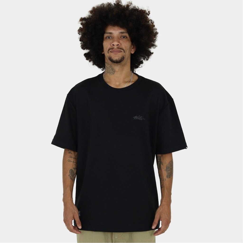 Camiseta Wats Oversized Tag Relevo Preta