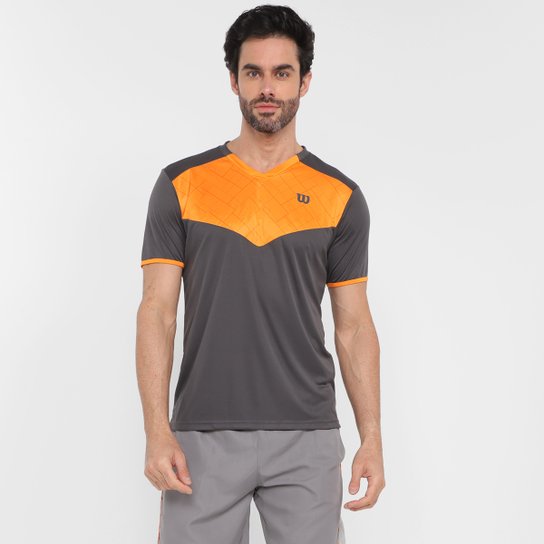 Camiseta Wilson Slam II Masculina - Grafite+Laranja Menor preço em Camiseta Wilson Slam II Masculina - Grafite+Laranja