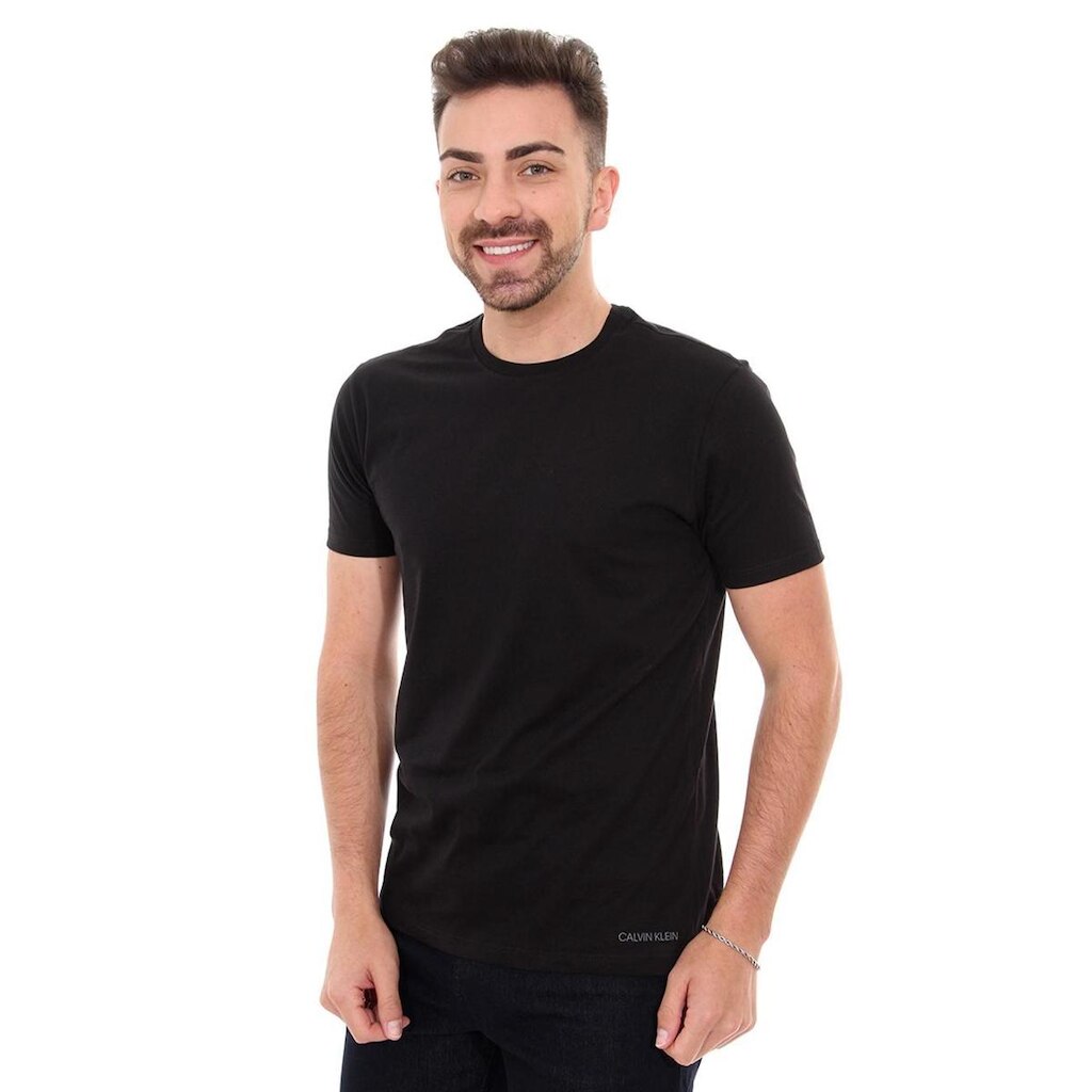 Camisetas Calvin Klein Underwear Masculinas C-Neck Branca e Preta Pack 2UN