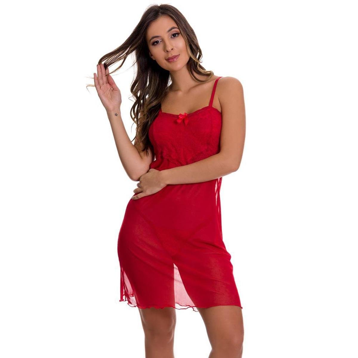 Menor preço em Camisola Transparente em Tule e Renda Sem Bojo Estilo Sedutor - ES218