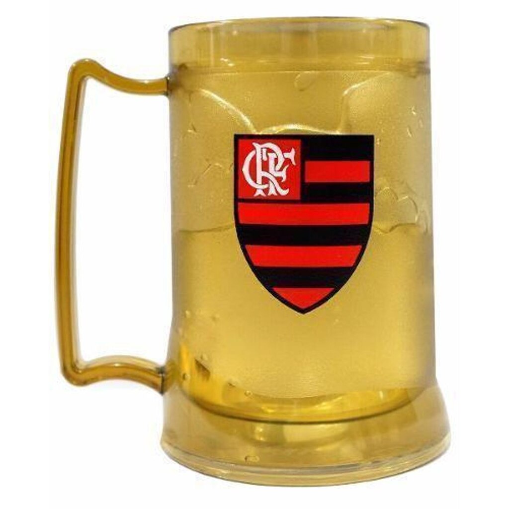 Caneca Chopp Gel Toda Dourada Escudo E Crf - Flamengo